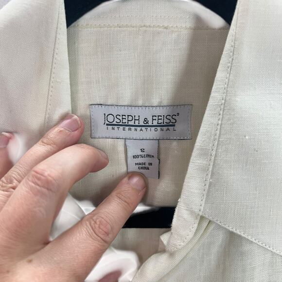 Joseph and Feiss Linen Shirt S White Short Sleeve Button Up Vacation Beach Style - Picture 5 of 8